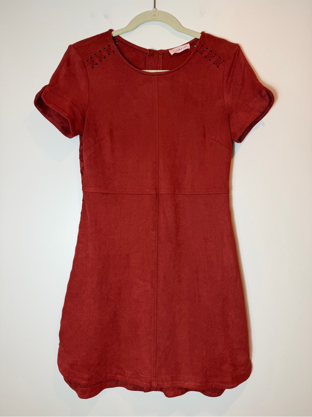 Sugarlips Rust Faux Suede Cutout Shift Dress Short Sleeve Mini Size